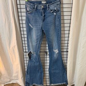 Altar'd State Distressed Blue Flare Jeans
